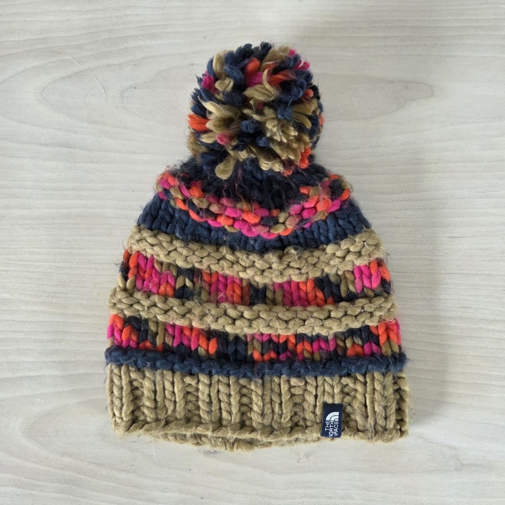 The North Face Nanny Knit Beanie Pom Pom Winter Hat Chunky Multi Color OS